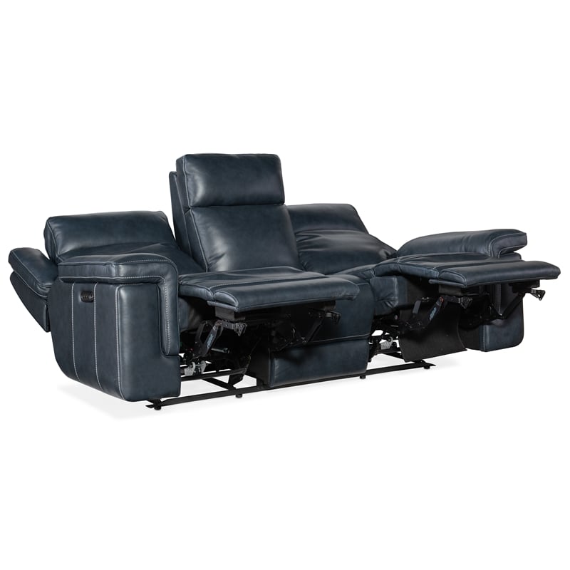 Montel Lay Flat Power Sofa with Power Headrest & Lumbar in Blue Leather