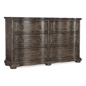 hooker furniture traditions wood 6-drawers bedroom dresser in maduro