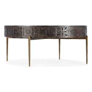 Commerce & Market Carved Round Cocktail Table in Brown Wood by Hooker Furniture