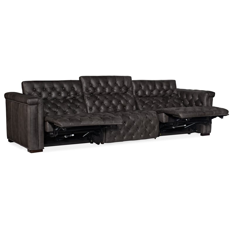 Savion Grandier Power Recliner Sofa with Power Headrest in Gray Leather