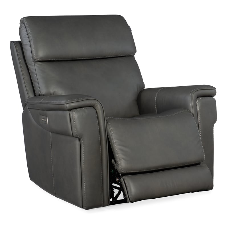 Lyra Zero Gravity Power Recliner with Power Headrest in Gray Leather by Hooker