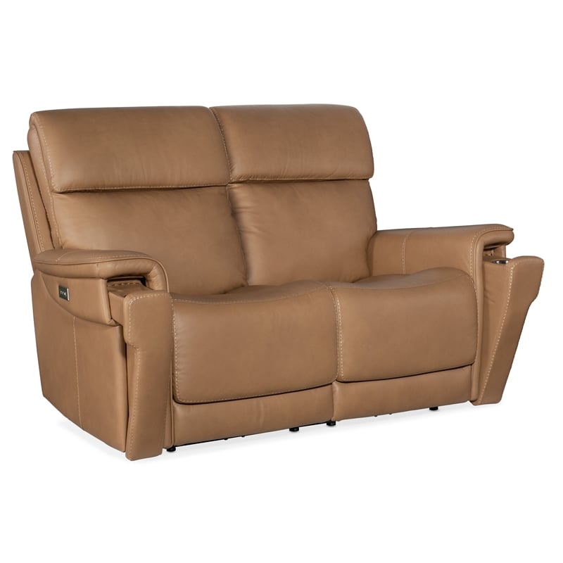 Lyra Zero Gravity Power Loveseat with Power Headrest in Brown Leather by Hooker
