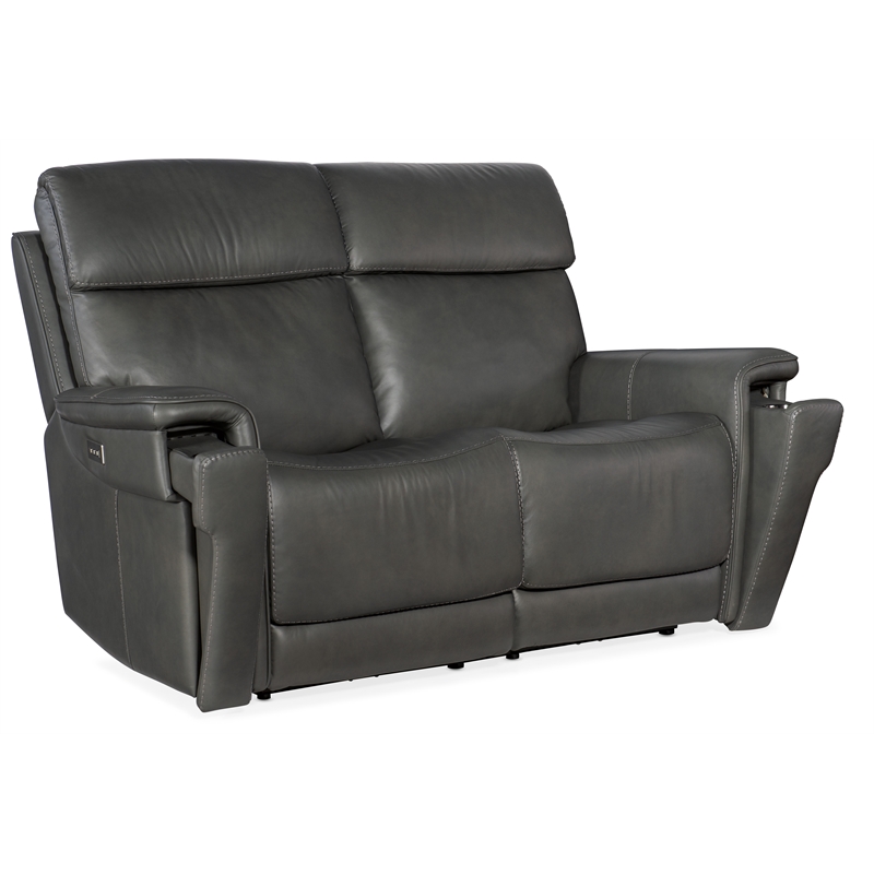 Lyra Zero Gravity Power Loveseat with Power Headrest in Gray Leather by Hooker