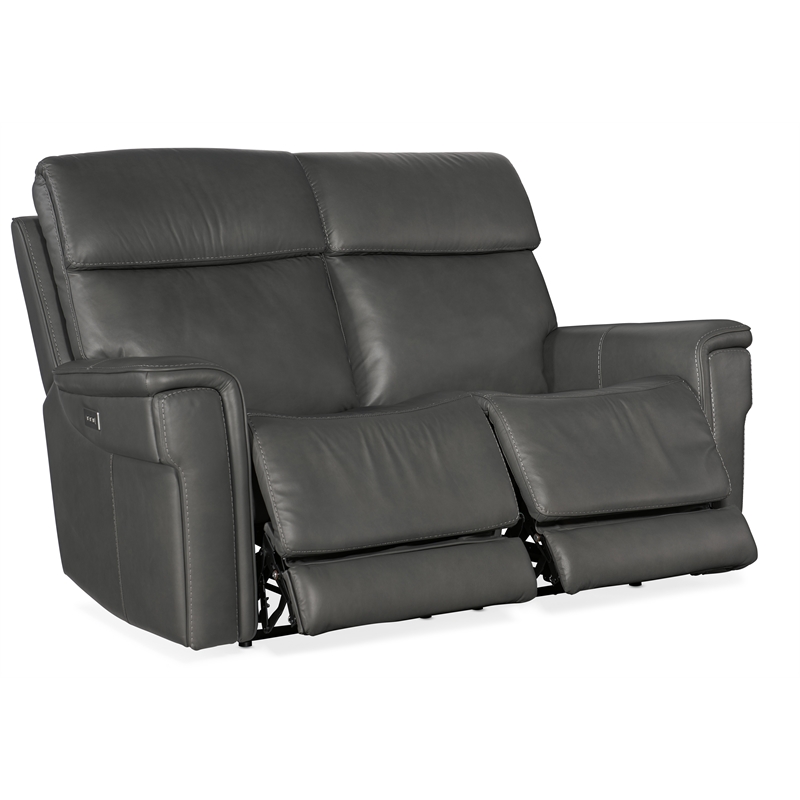 Lyra Zero Gravity Power Loveseat with Power Headrest in Gray Leather by Hooker