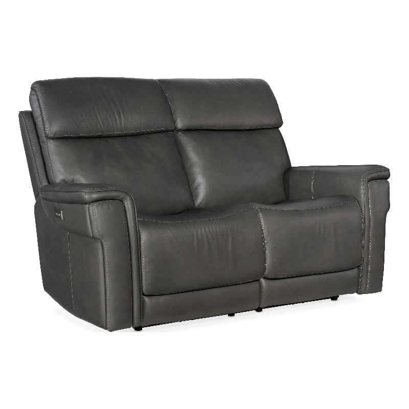 Lyra Zero Gravity Power Loveseat with Power Headrest in Gray Leather by Hooker