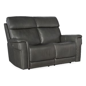 Lyra Zero Gravity Power Loveseat with Power Headrest in Gray Leather by Hooker