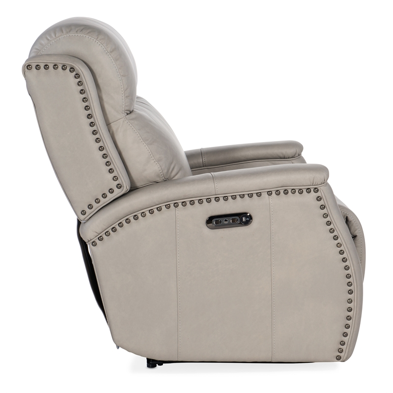 Rhea Zero Gravity Power Recliner with Power Headrest in Gray Leather by Hooker
