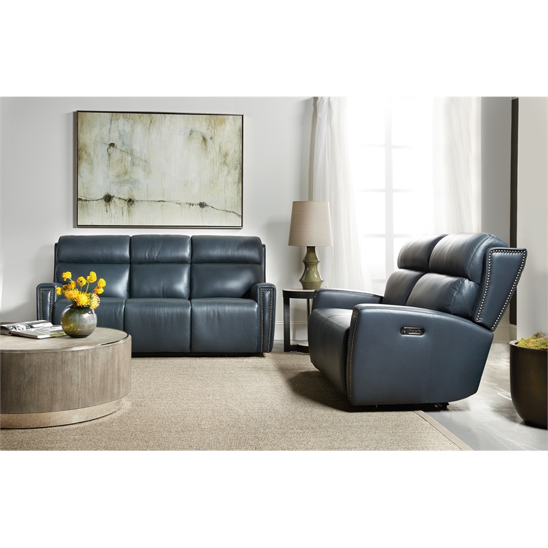 Ruthe Zero Gravity Power Recline Loveseat with Power Headrest in Blue Leather