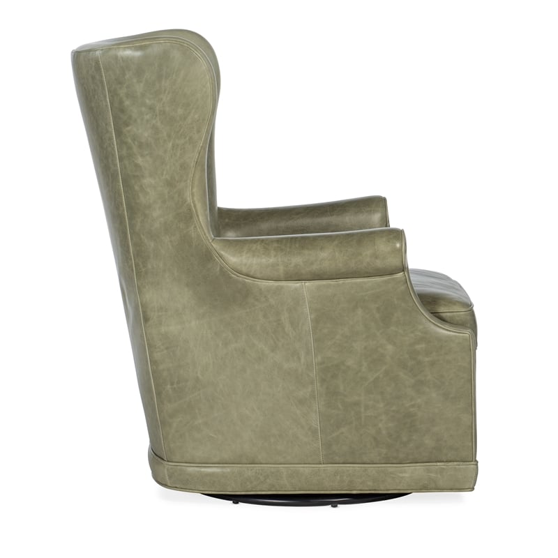 Mai Wing Swivel Club Chair in Green Leather by Hooker Furniture