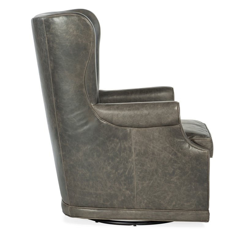 Mai Wing Swivel Club Chair in Gray Leather by Hooker Furniture