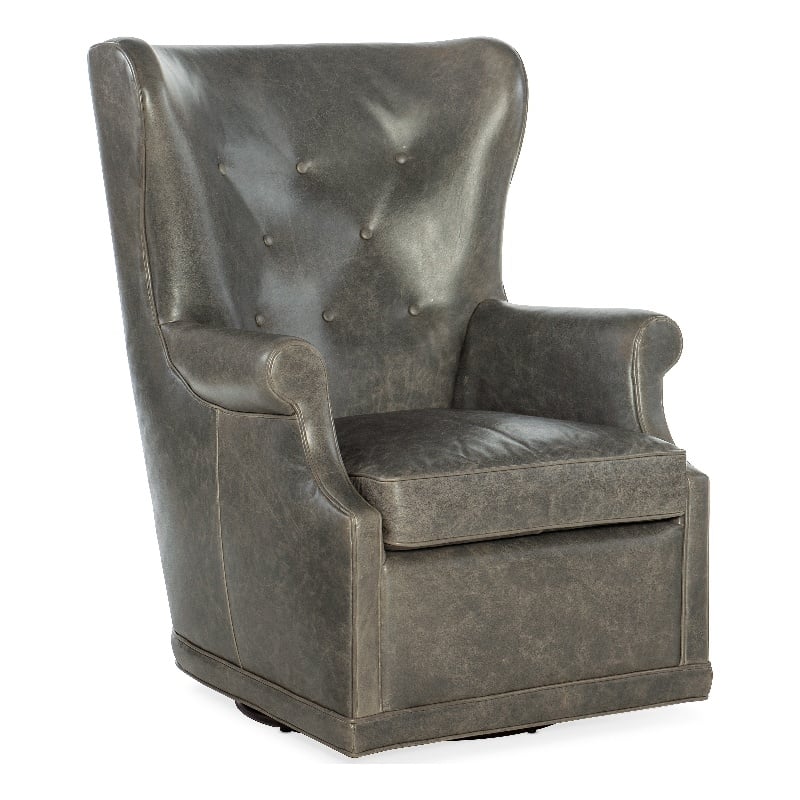 Mai Wing Swivel Club Chair in Gray Leather by Hooker Furniture
