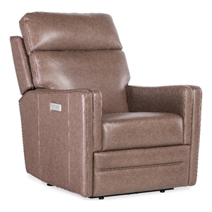 twain pwr recliner w/pwr headrest and lumbar in brown leather by hooker