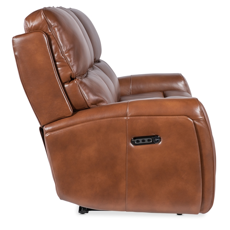 Crosby Pwr Sofa with Pwr Headrest and Lumbar in Brown Leather by Hooker