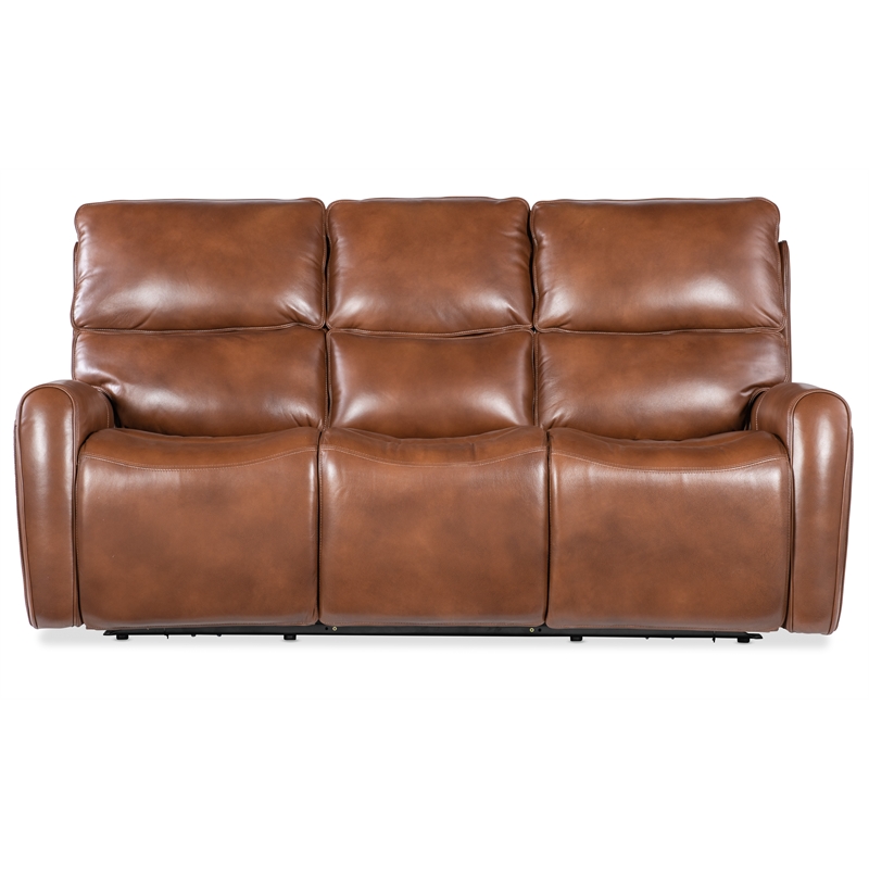 Crosby Pwr Sofa with Pwr Headrest and Lumbar in Brown Leather by Hooker