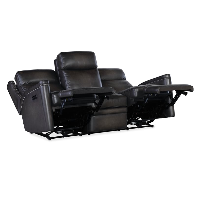 Hamilton Power Sofa with Power Headrest in Gray Leather by Hooker Furnishings