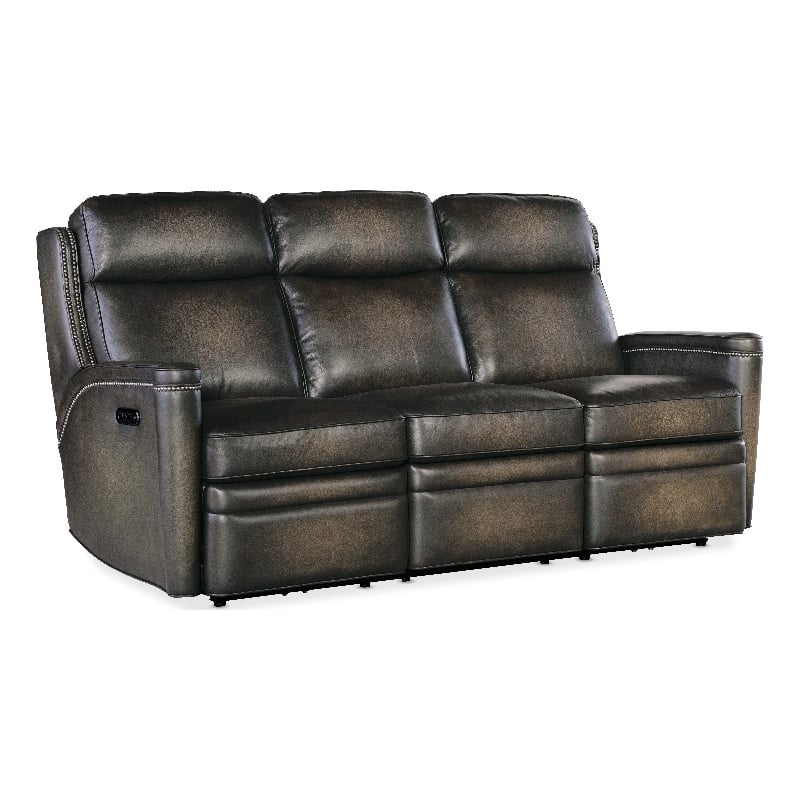 Hamilton Power Sofa with Power Headrest in Gray Leather by Hooker Furnishings