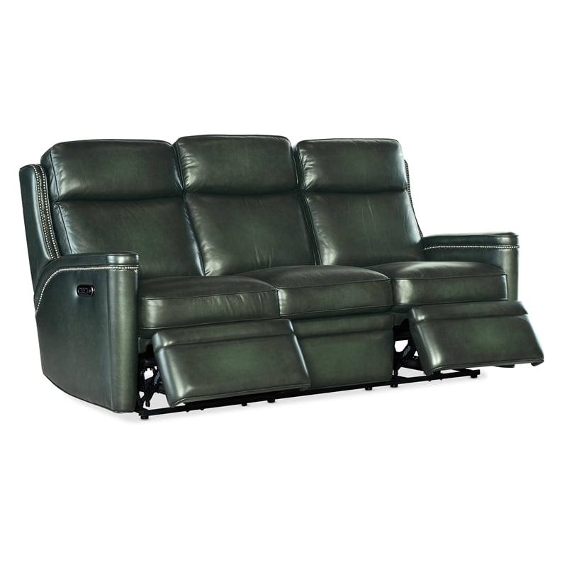 Hamilton Power Sofa with Power Headrest in Green Leather by Hooker Furnishings