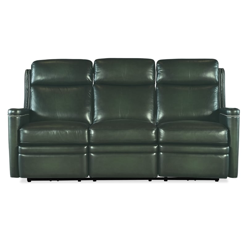 Hamilton Power Sofa with Power Headrest in Green Leather by Hooker Furnishings