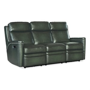 Hamilton Power Sofa with Power Headrest in Green Leather by Hooker Furnishings