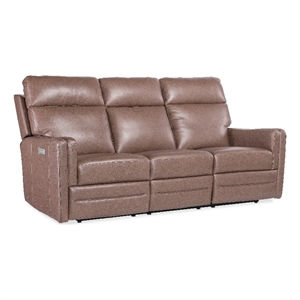 Twain Pwr Sofa w/Pwr Headrest and Lumbar in Brown Leather by Hooker Furnishings