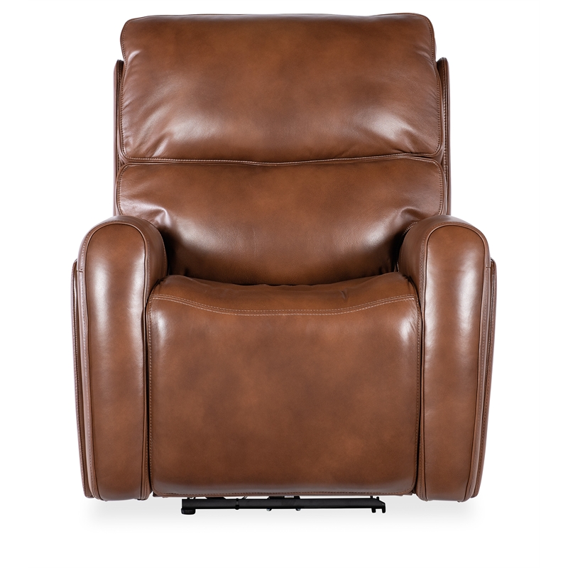 Crosby Pwr Recliner w/ Pwr Headrest and Lumbar in Brown Leather by Hooker