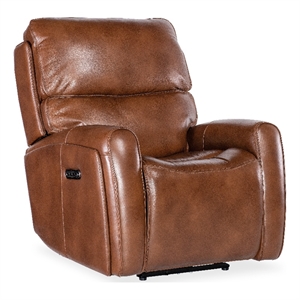 crosby pwr recliner w/ pwr headrest and lumbar in brown leather by hooker