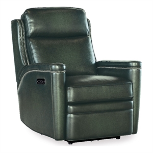 hamilton power recliner w/ power headrest in green leather by hooker furnishings