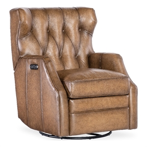 henderson power swivel glider recliner in brown leather by hooker furnishings