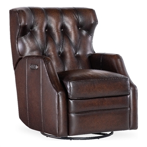 henderson power swivel glider recliner in brown leather by hooker furnishings