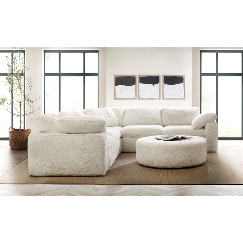 Barefoot Mega Plush Ottoman in White Fabric by Hooker Furnishings