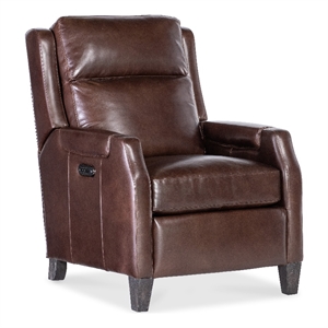 nelson power recliner w/power headrest in brown leather by hooker furnishings