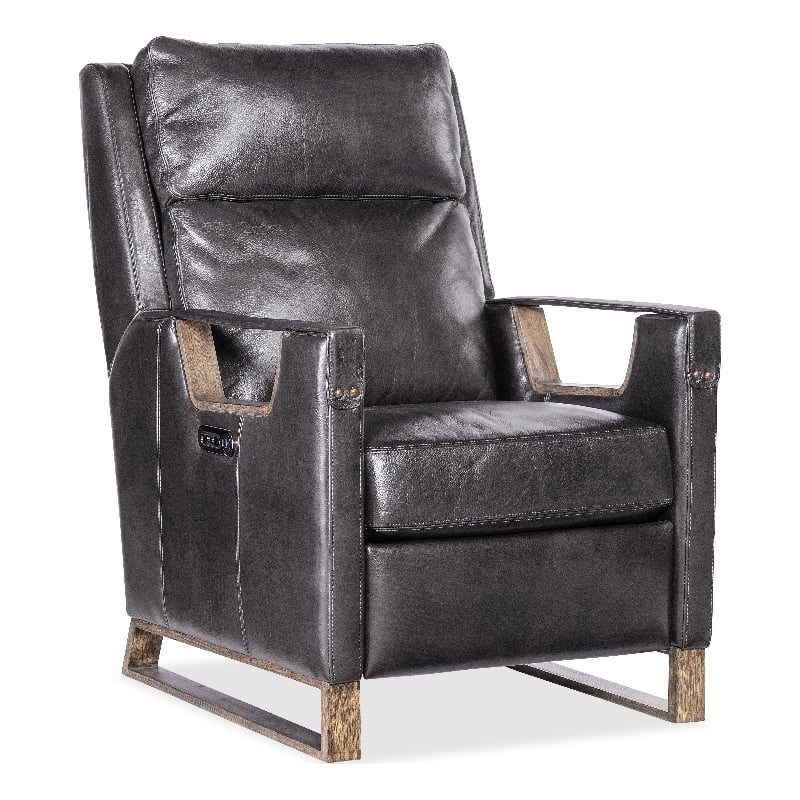 Relic Power Recliner w/Power Headrest in Black Leather by Hooker Furnishings