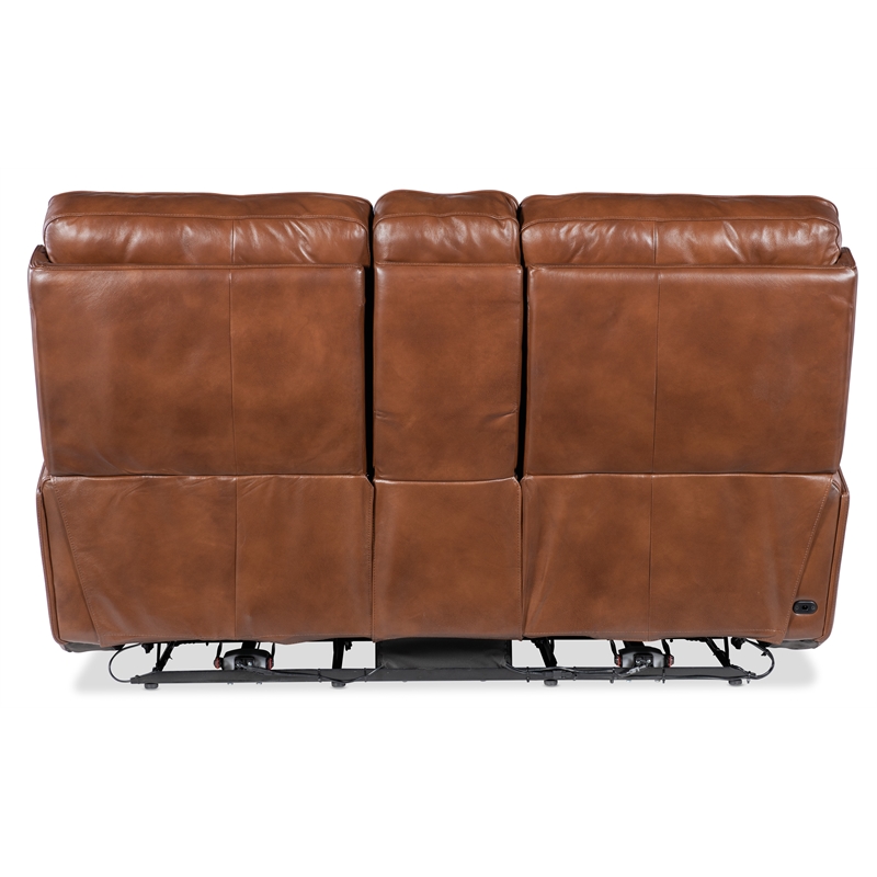 Crosby Pwr Loveseat w/ Pwr Headrest & Lumbar in Brown Leather by Hooker