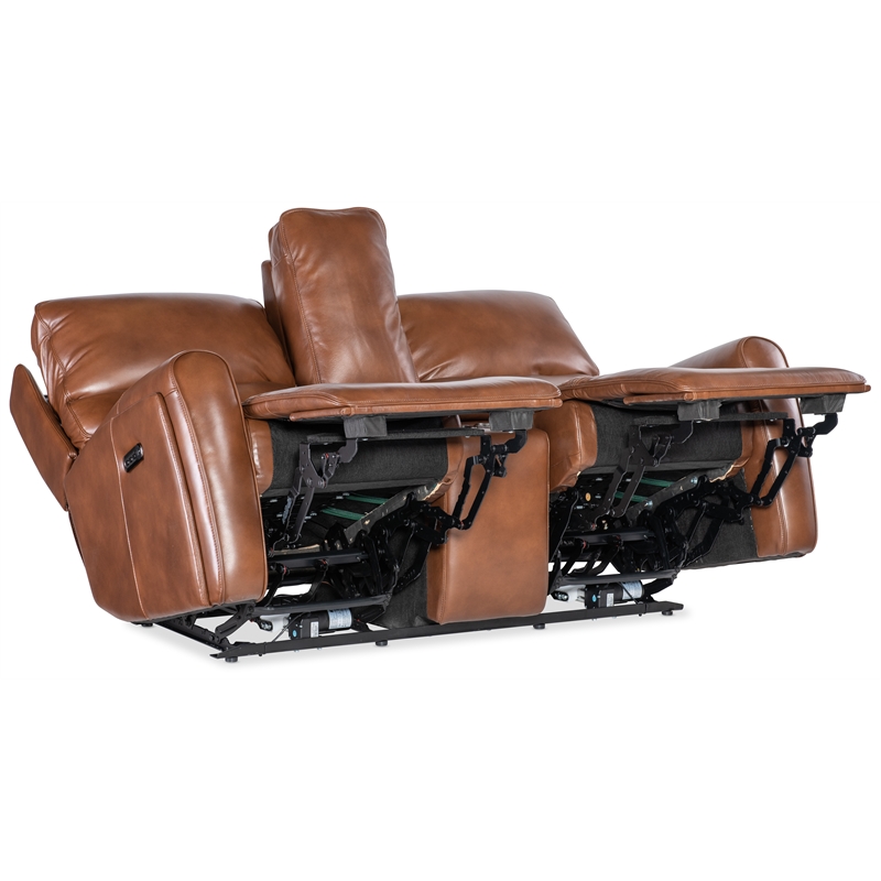 Crosby Pwr Loveseat w/ Pwr Headrest & Lumbar in Brown Leather by Hooker