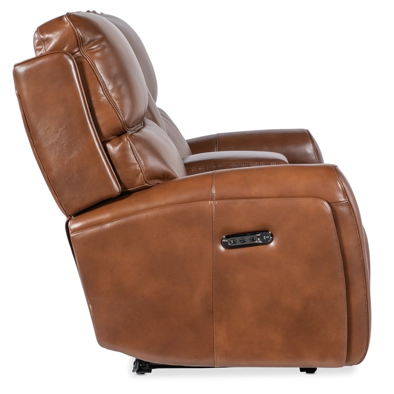 Crosby Pwr Loveseat w/ Pwr Headrest & Lumbar in Brown Leather by Hooker