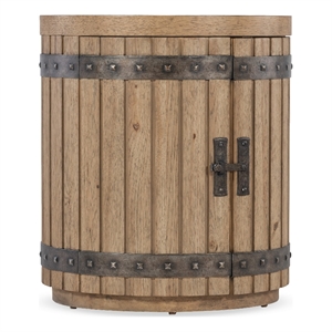 vineyard row wine barrel end table in light natural wood by hooker furnishings