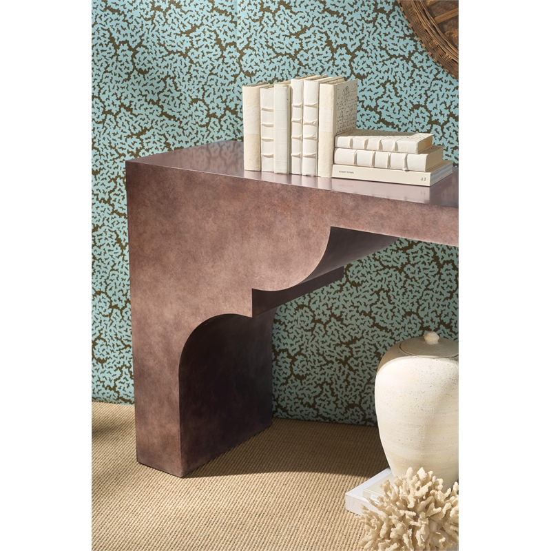 Melange Taj Scallop Leg Console in Brown Wood by Hooker Furnishings