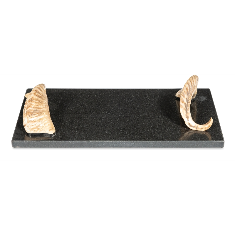 Odin Black Marble Ram Horn Handle Cheese Board by Bobo Intriguing Objects