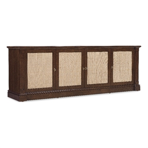 Archives Entertainment Console in Dark Natural Wood Finish by Hooker