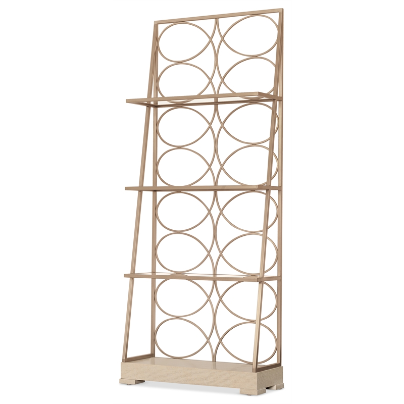 Melange Flourish Etagere with Steel Frame on a Natural Wood Base by Hooker