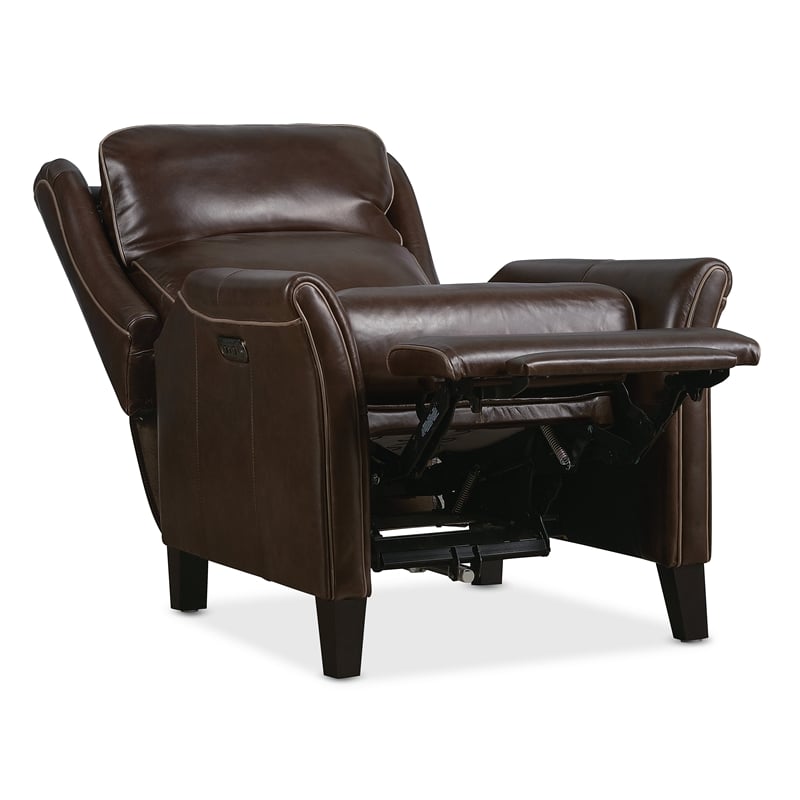 Henley Dark Brown Leather Power Recliner with Power Headrest by Hooker