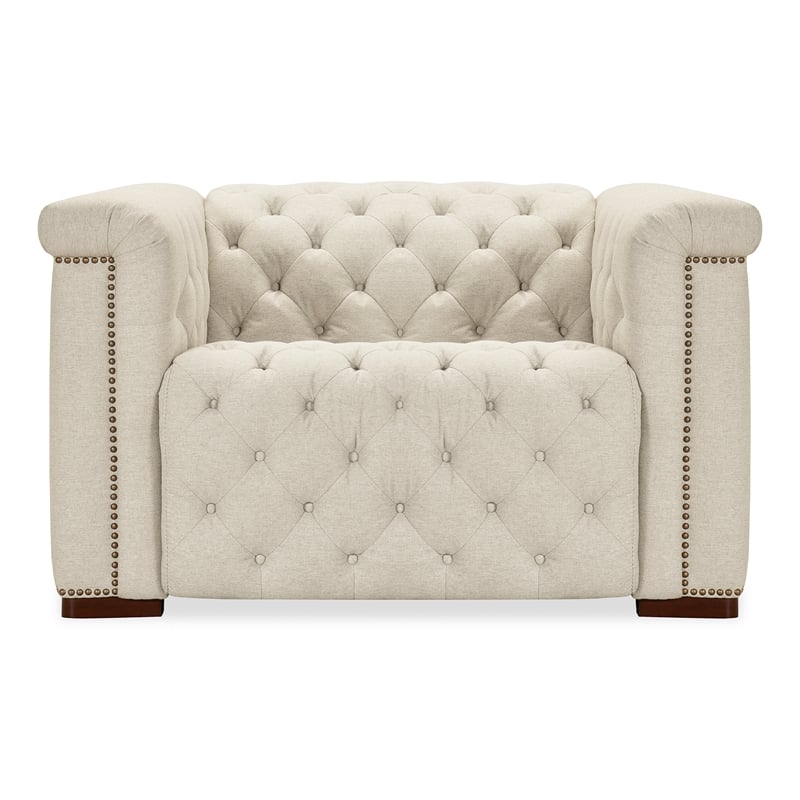 Savion Deux Beige Fabric Power Recliner with Power Headrest by Hooker