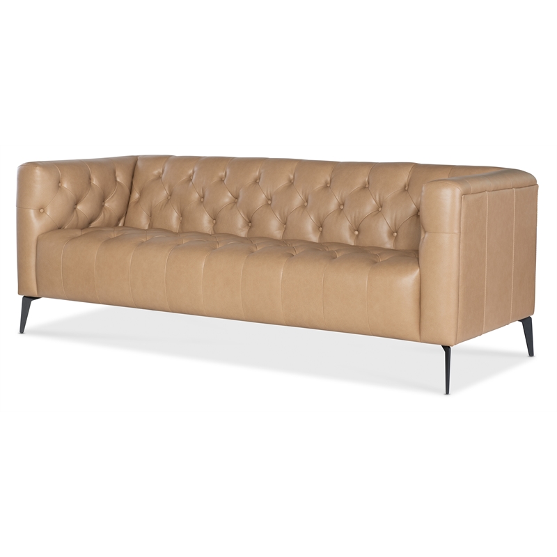 Nicolla Stationary Sofa with Beige Leather by Hooker Furnishings