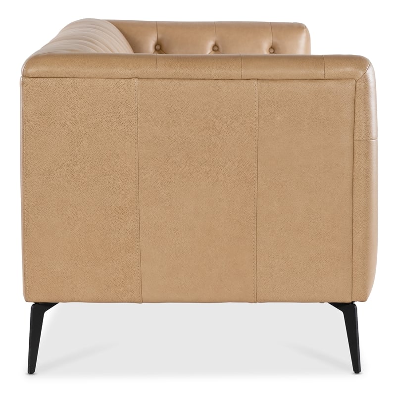 Nicolla Stationary Sofa with Beige Leather by Hooker Furnishings