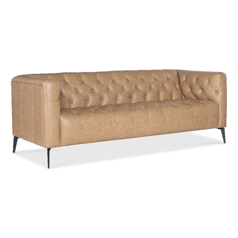 Nicolla Stationary Sofa with Beige Leather by Hooker Furnishings