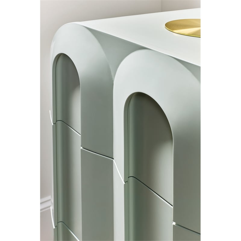 Groove 3-Drawer Chest with Light Green Painted Finish on Oak Wood Veneers