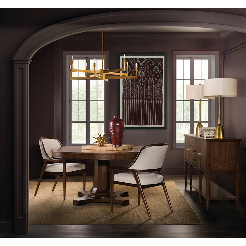 Archives Round Pedestal Dining Table in Dark Natural Wood Finish by Hooker