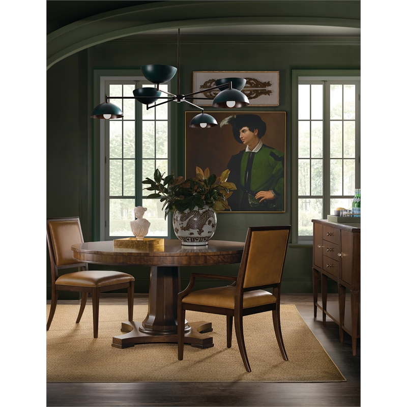 Archives Round Pedestal Dining Table in Dark Natural Wood Finish by Hooker