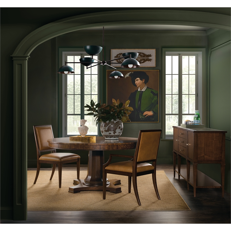 Archives Round Pedestal Dining Table in Dark Natural Wood Finish by Hooker