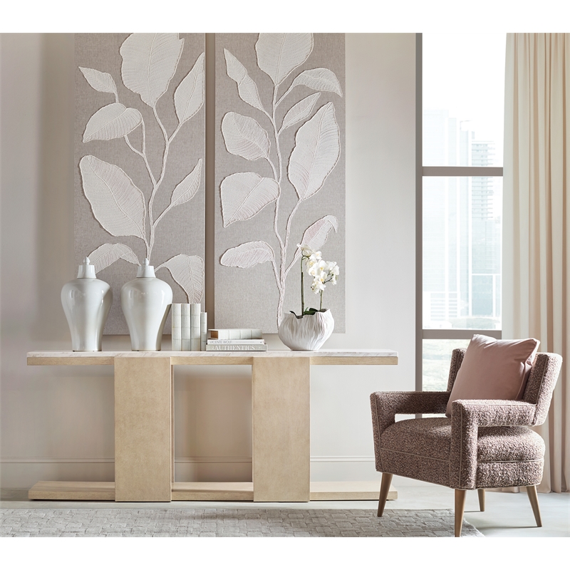 Westwood Console Table with Stone Top on a Natural Wood Base by Hooker